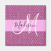Glam Fuchsia Metallic Pink Honeycomb Monogram Name Magnet (Vorne)