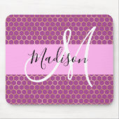 Glam Fuchsia Metallic Pink Honeycomb Monogram Name Mousepad (Vorne)