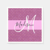 Glam Fuchsia Metallic Pink Honeycomb Monogram Name Serviette (Vorderseite)