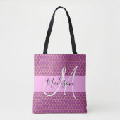 Glam Fuchsia Metallic Pink Honeycomb Monogram Name Tasche (Vorderseite)