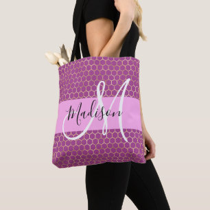 Glam Fuchsia Metallic Pink Honeycomb Monogram Name Tasche