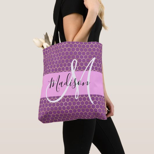 Glam Fuchsia Metallic Pink Honeycomb Monogram Name Tasche (Von Nahem)