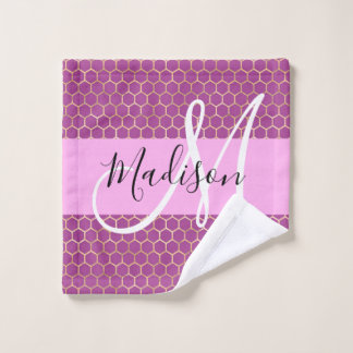 Glam Fuchsia Metallic Pink Honeycomb Monogram Name Waschlappen