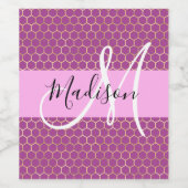 Glam Fuchsia Metallic Pink Honeycomb Monogram Name Weinetikett (Einzelnes Label)
