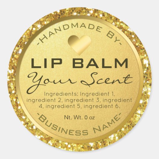 Glam Funkelnd Gold Glitzer Lip Balm Runder Aufkleber (Vorderseite)