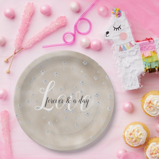 Glam funkelnde Diamanten Champagner-Blush-Glitz Pappteller (Party)