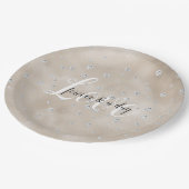 Glam funkelnde Diamanten Champagner-Blush-Glitz Pappteller (Schrägansicht)