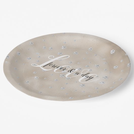 Glam funkelnde Diamanten Champagner-Blush-Glitz Pappteller (Schrägansicht)