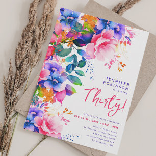 Glam Garden Aquarell Floral 30. Geburtstag Einladung