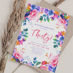 Glam Garden Aquarell Floral 30. Geburtstag Einladung