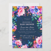 Glam Garden Floral Baby Dusche Rett Date Navy Einladung (Vorderseite)