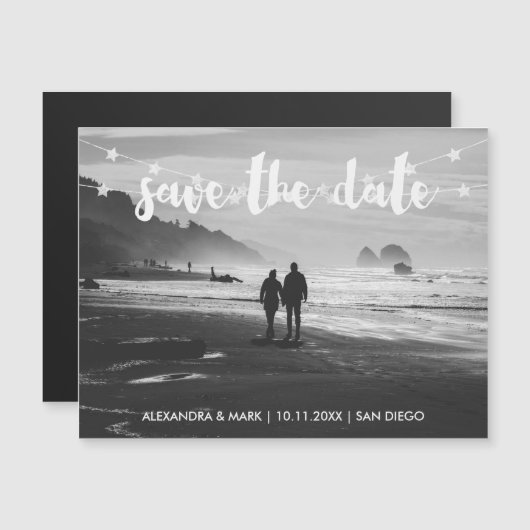Glam Garland of Stars Foto Wedding Save the Date Magneteinladung (Vorne/Hinten)