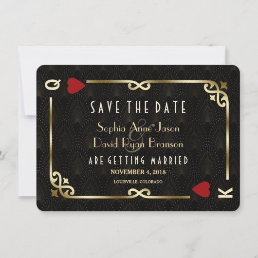 Glam Gatsby Casino Las Vegas Poker Wedding Save The Date (Vorderseite)