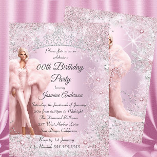 Glam Geburtstag Pink Silber Winter Wonderland Tiar Einladung
