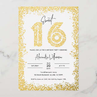 Glam Geburtstagsfeier Foto Sweet 16 Echtgold Folieneinladung