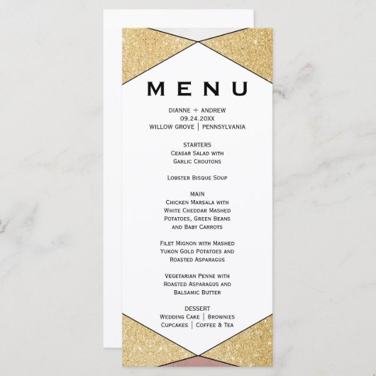 Glam Geometric Diamond Dinner Menu Card Menükarte (Vorne/Hinten)