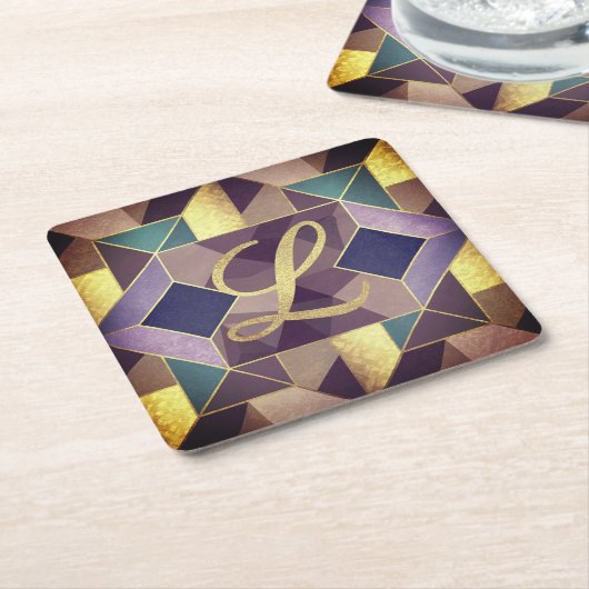Glam Geometric Shapes L Monogram Set Rechteckiger Pappuntersetzer (angewinkelt)