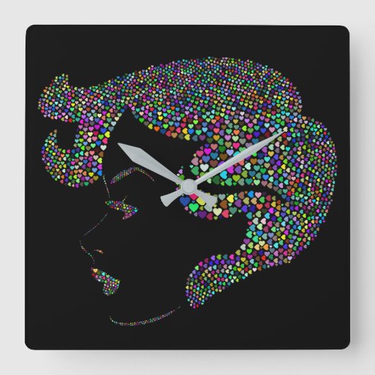 Glam girl with hearts quadratische wanduhr (Vorderseite)
