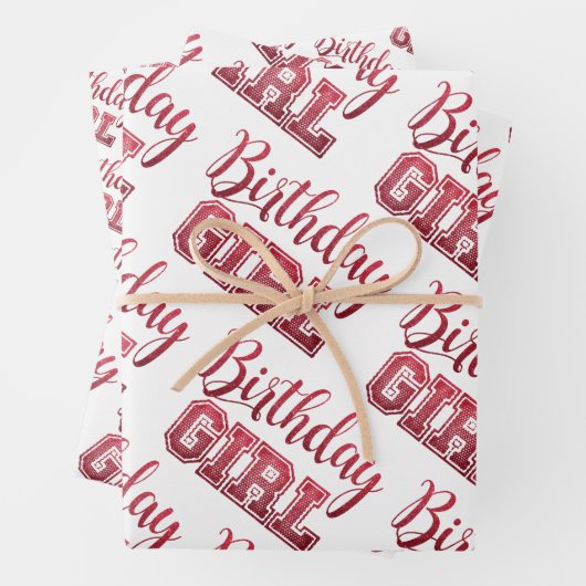 Glam Girly Birthday Girl Zitat Roter Glitzer Geschenkpapier Set (Beispiel)