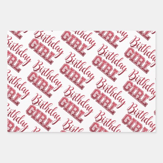 Glam Girly Birthday Girl Zitat Roter Glitzer Geschenkpapier Set (Vorderseite)