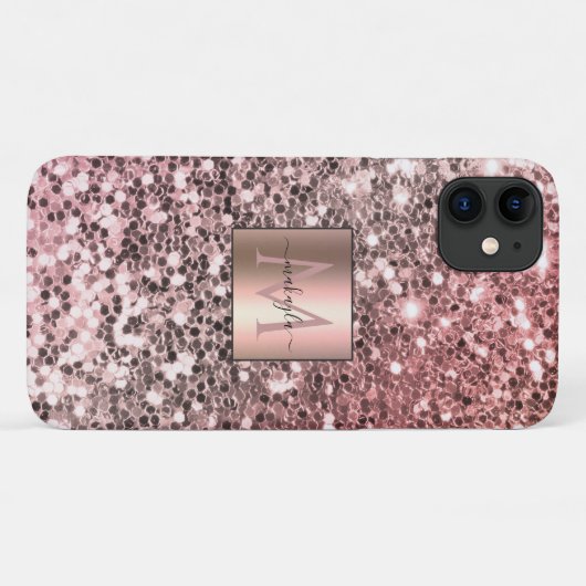 Glam Girly Blush Pink Gitter Designname Monogram Case-Mate iPhone Hülle (Rückseite (Horizontal))
