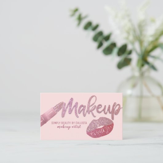 Glam Girly Blush Pink Glitzer Foil Lip Visitenkarte (Stehend Vorderseite)