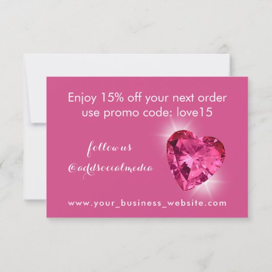 Glam Girly Burgundy Heart Dankeskarte (Rückseite)