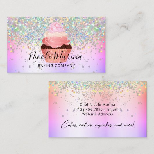 Glam Girly Cupcake Bakery Imitate Holographic Glit Visitenkarte (Vorne/Hinten)
