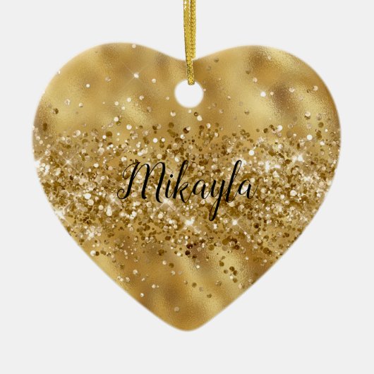 Glam Girly Gold Glitzer Glitzy Sparkle Confetti Keramik Ornament (Vorne)