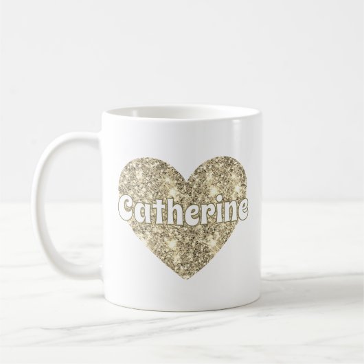 Glam Girly Gold Glitzer Herzname Kaffeetasse (Links)
