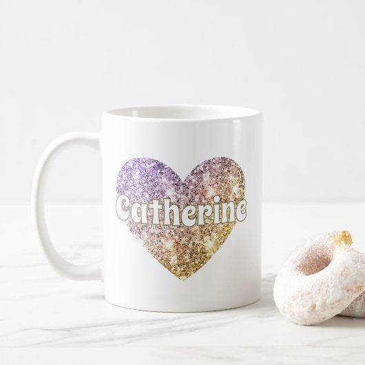 Glam Girly Gold Glitzer Herzname Kaffeetasse (Mit Donut)