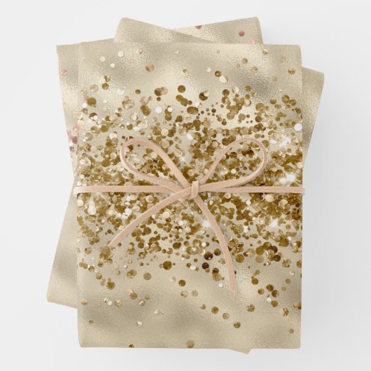 Glam Girly Gold Glitzy Glitzer Sparkle Confetti Geschenkpapier Set (Beispiel)