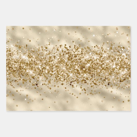 Glam Girly Gold Glitzy Glitzer Sparkle Confetti Geschenkpapier Set (Vorderseite)