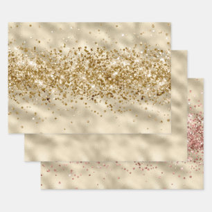 Glam Girly Gold Glitzy Glitzer Sparkle Confetti Geschenkpapier Set