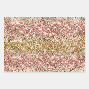 Glam Girly Gold Pink Glitzer Sparkle Confetti Geschenkpapier Set