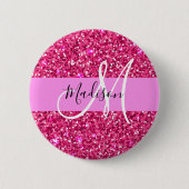 Glam Girly Hot Pink Glitzer Glitzern Name Monogram Button (Vorderseite)