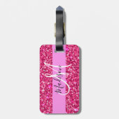 Glam Girly Hot Pink Glitzer Glitzern Name Monogram Gepäckanhänger (Rückseite vertikal)