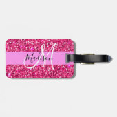 Glam Girly Hot Pink Glitzer Glitzern Name Monogram Gepäckanhänger (Rückseite horizontal)