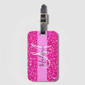 Glam Girly Hot Pink Glitzer Glitzern Name Monogram Gepäckanhänger (Vorderseite Vertikal)