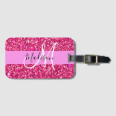 Glam Girly Hot Pink Glitzer Glitzern Name Monogram Gepäckanhänger (Vorderseite (Horizontal))