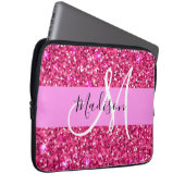 Glam Girly Hot Pink Glitzer Glitzern Name Monogram Laptopschutzhülle (Vorne Rechts)