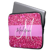 Glam Girly Hot Pink Glitzer Glitzern Name Monogram Laptopschutzhülle (Vorderseite Links)