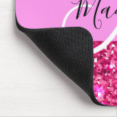 Glam Girly Hot Pink Glitzer Glitzern Name Monogram Mousepad (Ecke)