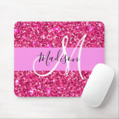 Glam Girly Hot Pink Glitzer Glitzern Name Monogram Mousepad (Mit Mouse)
