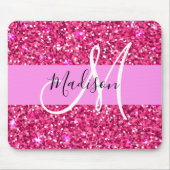 Glam Girly Hot Pink Glitzer Glitzern Name Monogram Mousepad (Vorne)