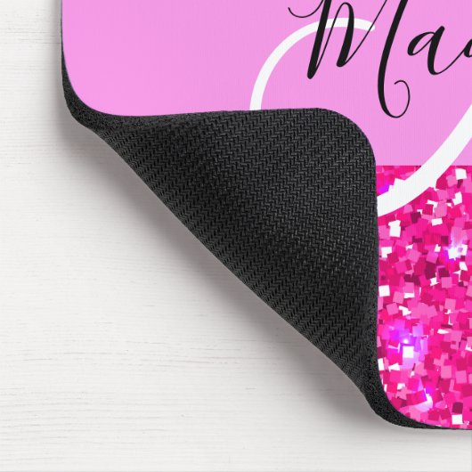 Glam Girly Hot Pink Glitzer Glitzern Name Monogram Mousepad (Ecke)