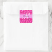 Glam Girly Hot Pink Glitzer Glitzern Name Monogram Quadratischer Aufkleber (Tasche)