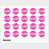 Glam Girly Hot Pink Glitzer Glitzern Name Monogram Runder Aufkleber (Blatt)