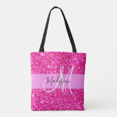 Glam Girly Hot Pink Glitzer Glitzern Name Monogram Tasche (Rückseite)