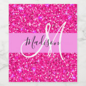 Glam Girly Hot Pink Glitzer Glitzern Name Monogram Weinetikett (Einzelnes Label)